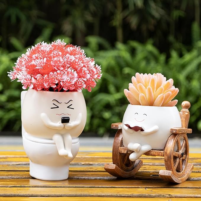 Smiley Face Planter Pots, Cute Rocking Chair Pot for Plants, Funny Flower Pot for Succulents with Drainage Hole Indoor & Outdoor, Gift Ideal for Lover Mother Grandma Friends(Rocking Chair Pot)