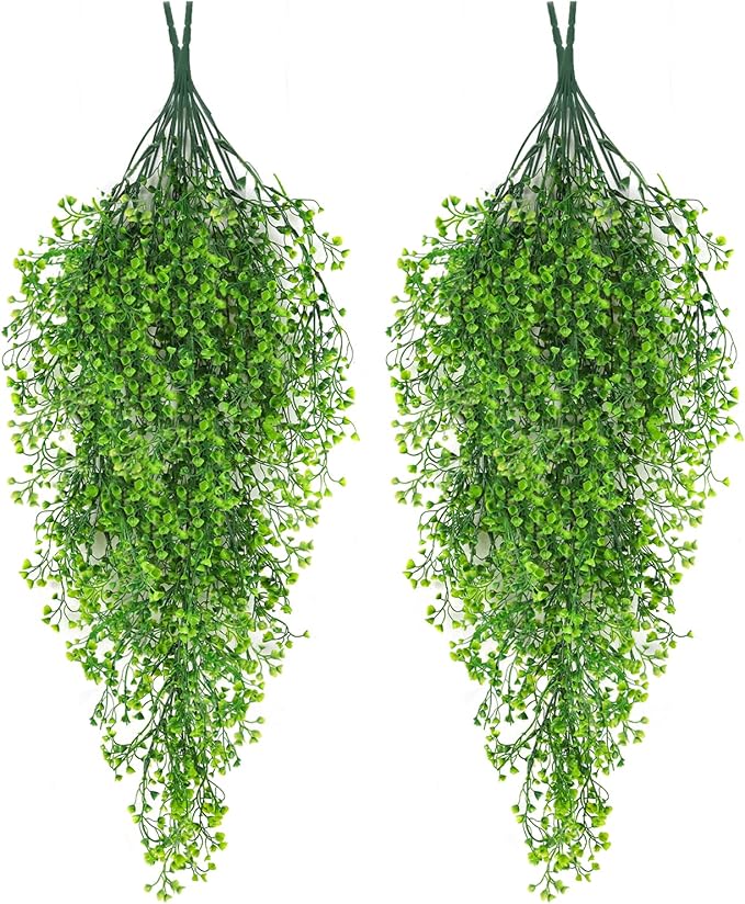RECUTMS 4 Pcs Fake Hanging Plants Artificial Plants & Flowers Plants for Bedroom Decor Hanging Plants Artificial Decor Fake Vines Outdoor Decor （Green）