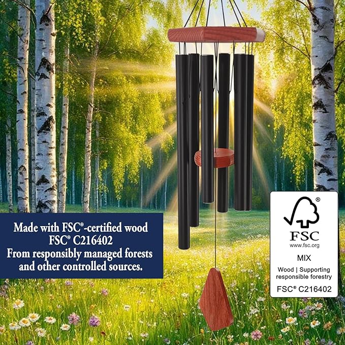 ASTARIN Wind Chimes for Outside, 30" Black Aluminium Wind Chime with Wind Catcher, Outdoor Garden Patio Decoration Windchimes, Classic Zen Gift for Men and Women