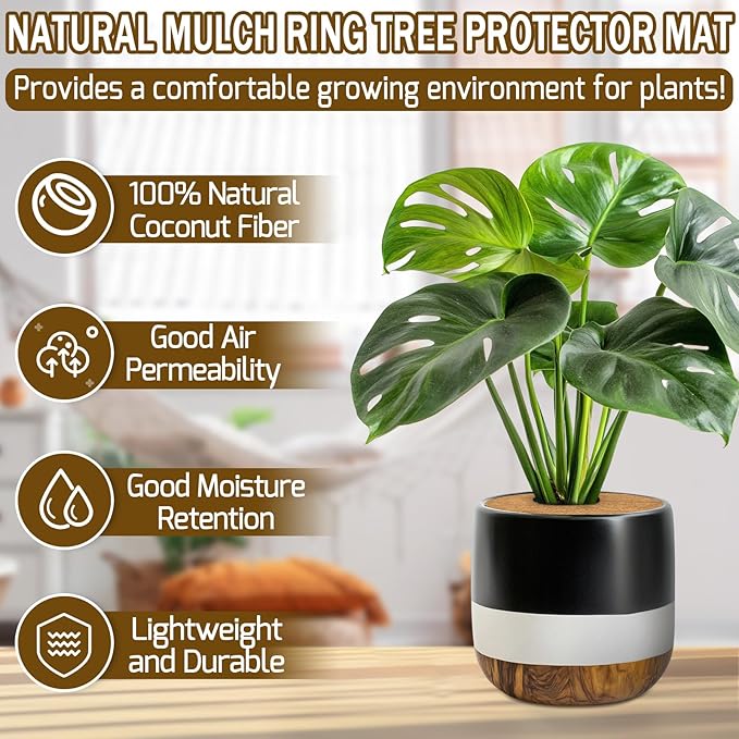 ZeeDix 3 Pack Coconut Fiber Mulch Ring, 11.8 Inch Coco Coir Tree Ring Mulch Mat, 100% Natural Tree Protector Mat Plant Cover Ring Coconut Coir Discs Tree Mats Mulch Rings for Indoor Outdoor Plants