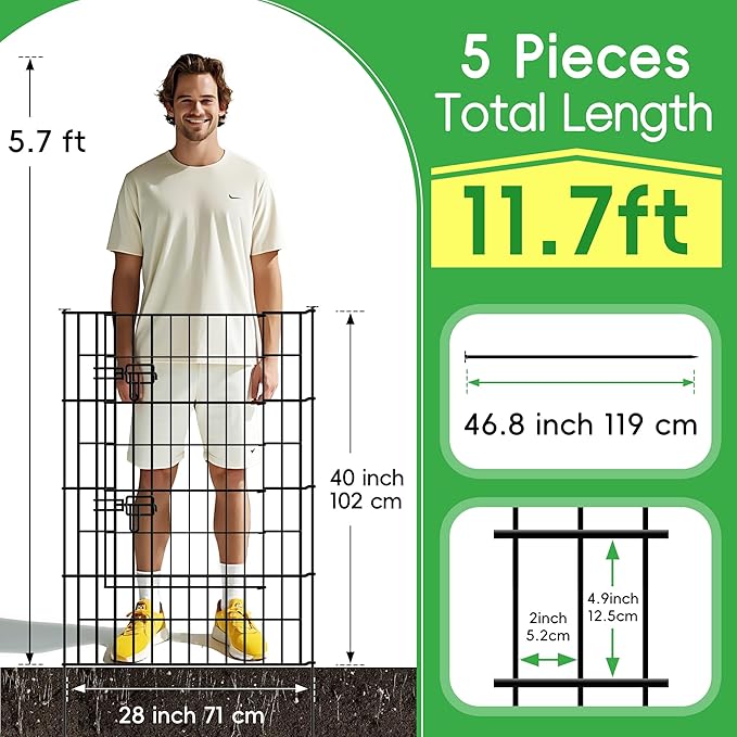 ARIFARO Decorative Garden Fence 4 Panels+1Gate 40in(H) x28in(W) No dig Animal Barrier Fencing,Pet Fence Rustproof Metal Wire Panel Border for Dog,Rabbits, and Patio(with gate)