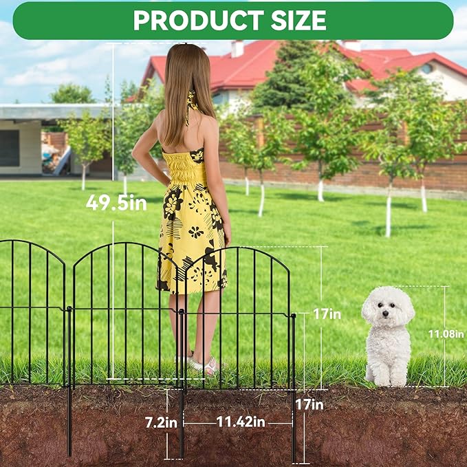 GOTGELIF 10 Pack 17in(H) X 10ft(L) Decorative Fence, Arched Fence - Easy to Disassemble & Install & No Dig Metal Garden Fence Border with 11 Metal Stake for Flower Bed, Landscape, Yard, Patio