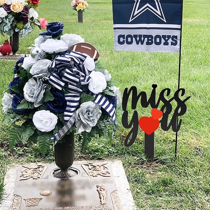 13.8 X 7.9 Inches Large Cemetery Decorations for Grave, Miss You Memorial Grave Markers, Metal Memorial Remembrance Stake, Grave Markers for Human Cemetery, Garden Yard Grave Site Outdoor Stake Marker