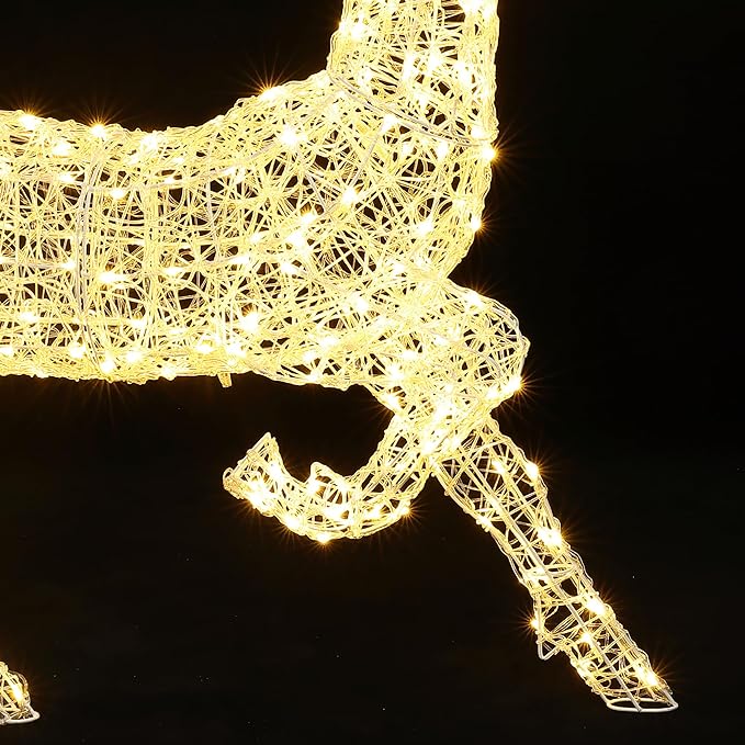 LuxenHome Lighted Reindeer Christmas Outdoor Yard Decorations, Prelit Runing Reindeer Indoor & Outdoor Christmas Decor with 300 LED Lights, Xmas Decorations for Front Porch, Lawn, Garden Display