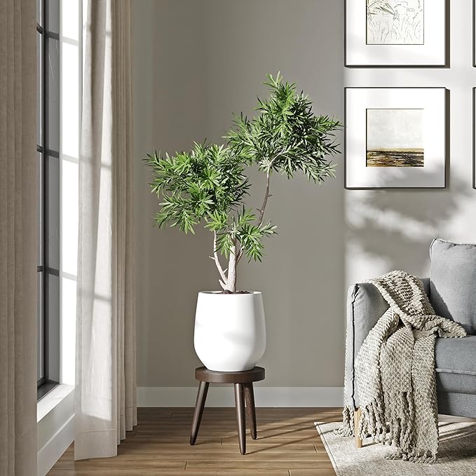 DTY Signature Mount Wilson Lightweight and Durable Modern Fiberstone Tapered Planter for Indoor Outdoor Drainage Hole & Rubber Plug Weather Resistant, 11.8" H x 11" Dia, 8" Opening - Small, White