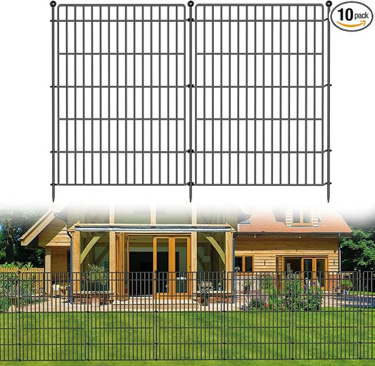 10 Panels No Dig Garden Fence Animal Barrier, 44in(H) × 23.6ft(L) Decorative Metal Outdoor Dog Fence, Rustproof Pet Fencing for Yard, Patio, Flower Bed -Temporary Fencing| Easy to Install