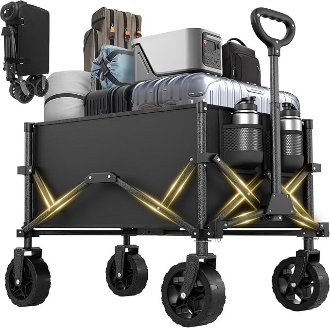Collapsible Wagon with Wheels, Portable Wagons Carts Foldable, Folding Wagon Cart for Groceries, Sports Garden Shopping Utility Wagon