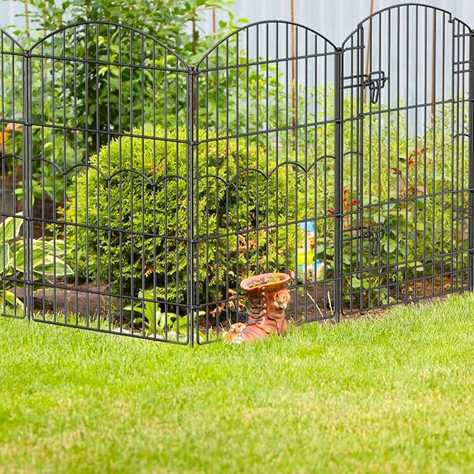 Decorative Garden Fence 12 Panels 29.6ft(L)×38in(H) No Dig Animal Barrier Fencing with 11 Panels + 1 Gate, Metal Garden Fences Rustproof Wire Border Temporary Dog Fence for Patio Yard Outdoor