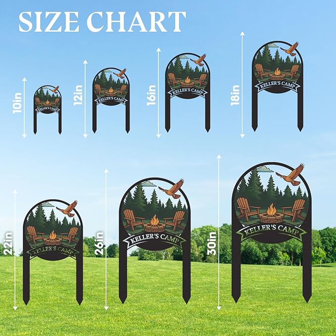Personalized Camping Signs, Colorful Camping Decor for Outside, Customized Camp Name Sign with Stakes, Custom Signs Outdoor Metal, Metal Yard Art, Patio Decor, Gifts for Campers Color08