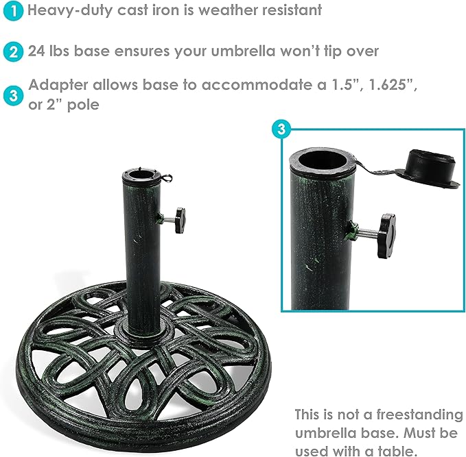 Sunnydaze 24lb Cast Iron Patio Umbrella Base - Heavy-Duty Round Metal Outdoor Market Umbrella Stand for Outside - 17-Inch - Green - Sensational Swirls
