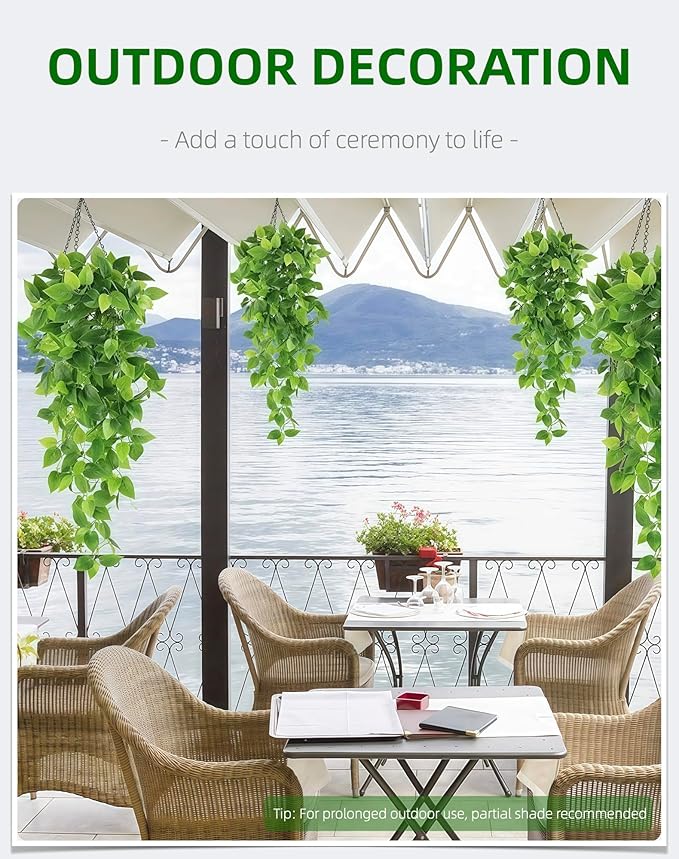 2 Pack Artificial Hanging Ivy Plants (3.6ft) - Fake Vine Greenery for Indoor/Outdoor Decor, Wedding & Photography - No Basket Included
