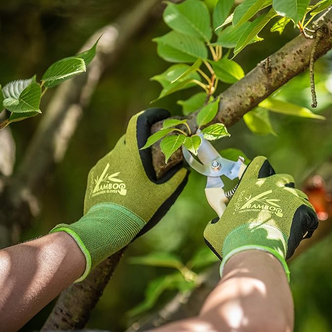 COOLJOB 2 Pairs Gardening Working Gloves for Men and Women, Touchscreen, Grippy Nitrile Rubber Coated for Garden Yard, Green/Black,Medium Size (M)