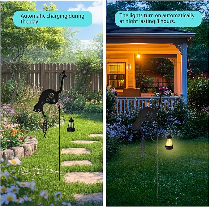 Solar-Powered Black Cat&Fish Garden Decor Stakes - Metal Silhouette Figurine for Outdoor Yard, Lawn, and Patio Decoration(Cat&Fish)