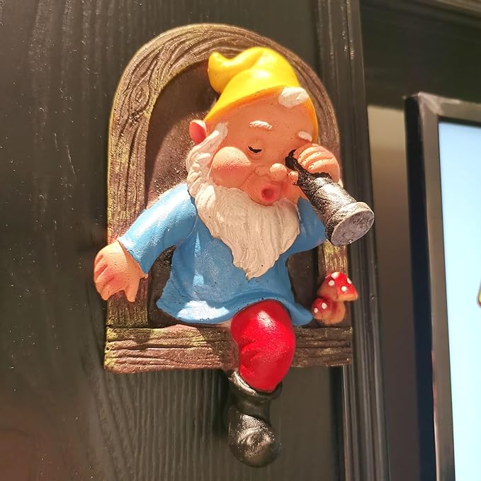 Garden Gnome Open The Door Garden Decor Resin Tree Faces Decor Outdoor Fairy Garden Patio Lawn Porch (Blue Telescope)