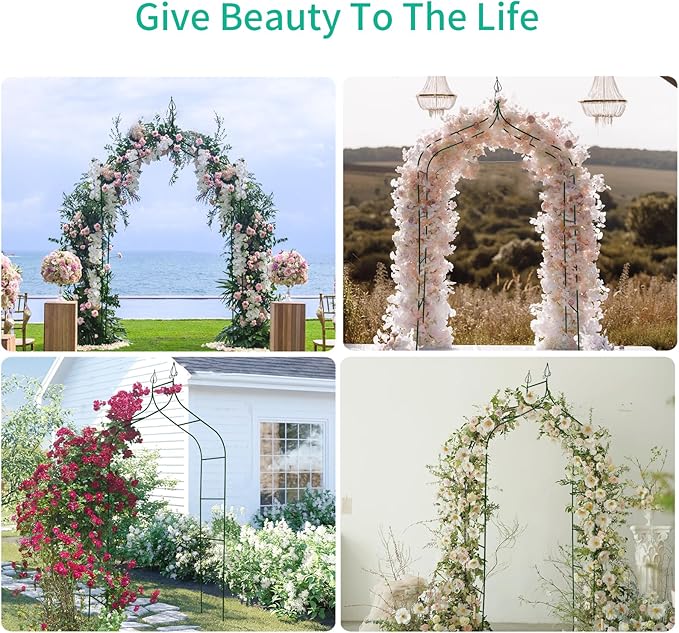 Garden Arch Trellis 8.4 Ft High x 4.6 Ft Wide, Dark Green Iron Arbor, Courtyard Arbor Trellis for Various Climbing Plants Rose, Outdoor Archway Wedding Ceremony Party