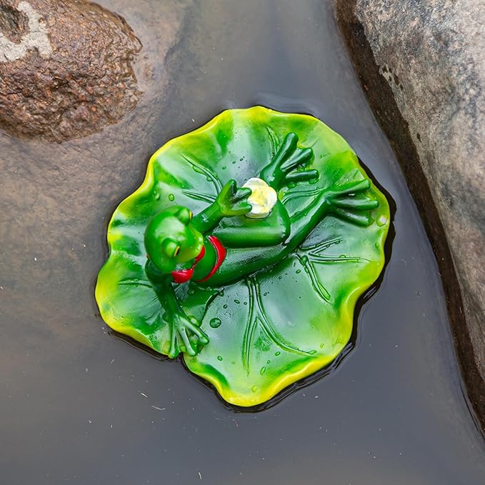 Floating Frog Garden Decor, Lily Pad Pond Ornament, Red Bikini Design,Craft for Floating Lotus Flower Home Garden Decoration Photo Prop Gift