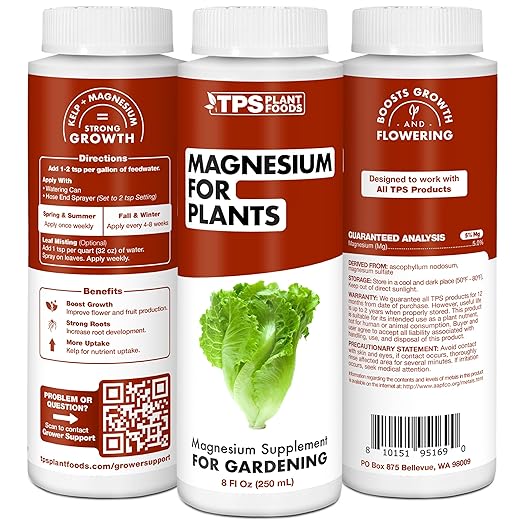 TPS NUTRIENTS Magnesium Fertilizer for Plants, Bioavailable Mg for Growth and Flowering, Liquid Plant Food 8 oz (250mL)