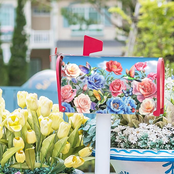 Floral Mailbox Cover Magnetic Standard Size 21x25.5 Inch Spring Butterfly Flower Wildflowers Decoration Outdoor Garden Home Yard