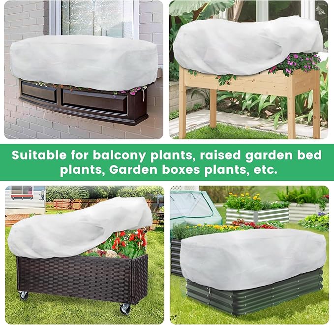 Plant Covers Freeze Protection, 2 Pack 6.1 x 3 x 1.6 ft Rectangular Raised Garden Bed Cover with Drawstring, 2.47oz/yd² Large Garden Box Frost Blankets Reusable Frost Cloth for Winter Outdoor Plants