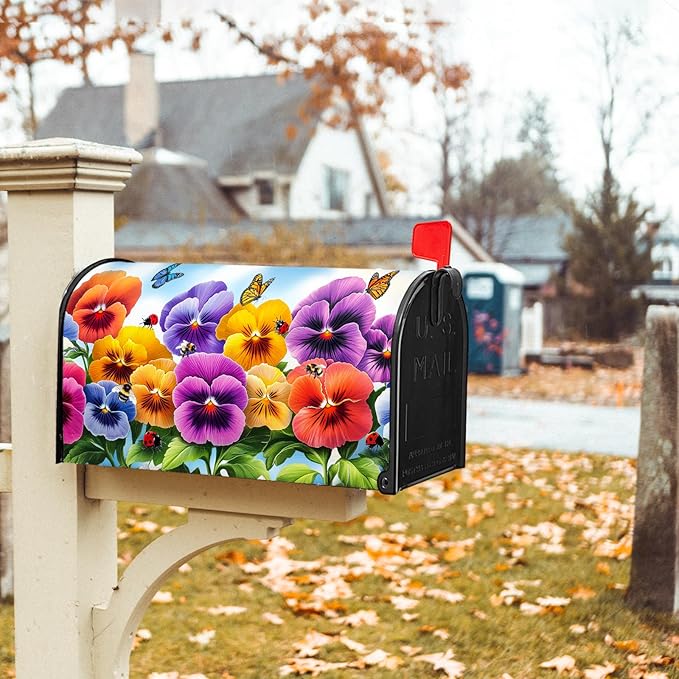 Spring Floral Magnetic Mailbox Cover Flower Mailbox Cover Magnetic Standard Size 18 X 21 Inch Butterfly Mailbox Post Cover Mailbox Wraps Mailbox Decor for Home Garden Outdoor Yard