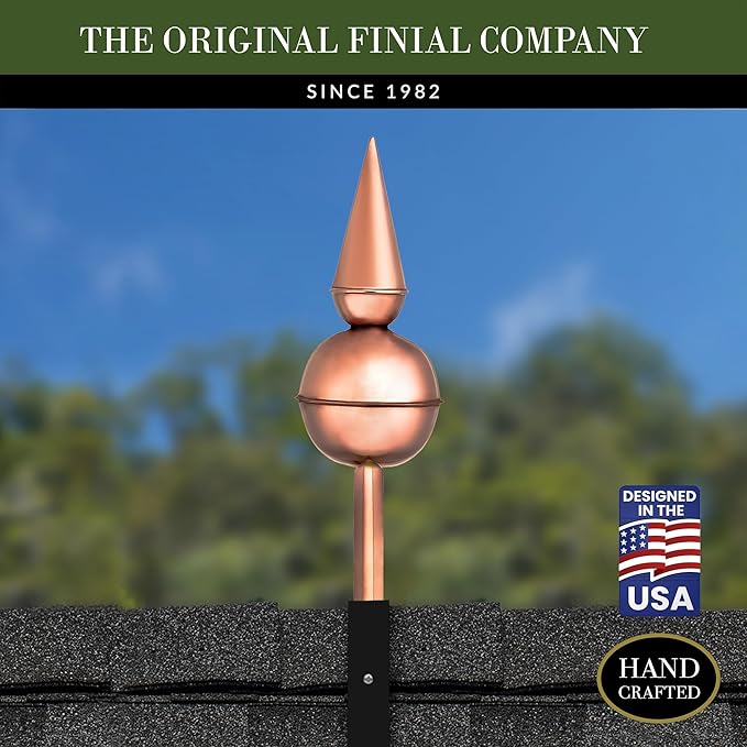 Good Directions 700 Avalon Pure Copper Rooftop Finial with Roof Mount, Polished Copper