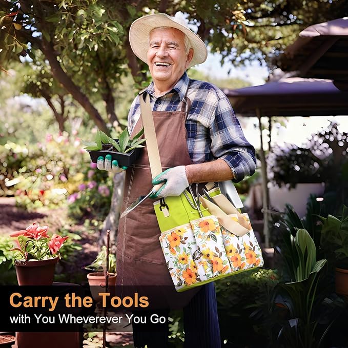 Gardening Tools Set, Gardening Gifts for Men Fathers Day, Heavy Duty Garden Hand Tools with Crossbody Garden Tote Bag, Rust-Proof Garden Tools for Yard Work Planting
