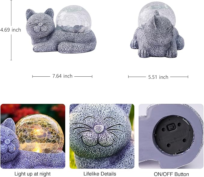 Goodeco Cat Statue with Solar LED Lights - Smile Garden Enthusiasts Outdoor Decor - Ideal Gifts for Mom, Birthdays & Cat Lovers