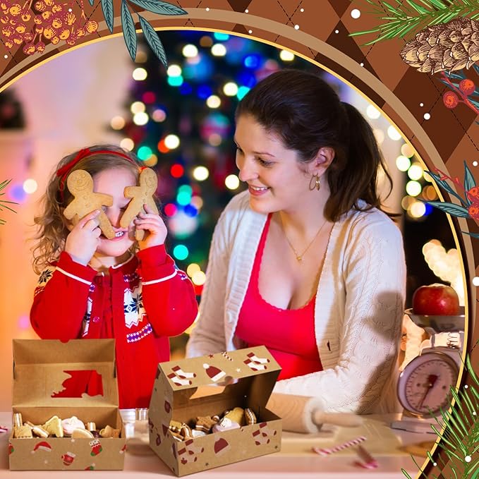 36 Pcs Christmas Cookie Boxes with Clear Window, Holiday Bakery Box Goodie Box Candy Boxes Treat Containers for Food Cupcake Brownies Donuts Gift Giving, 6 Designs(Novel)
