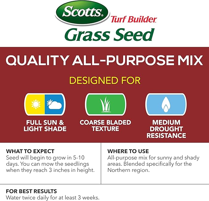 Scotts Turf Builder Grass Seed Quality All-Purpose Mix for Sunny and Shady Areas, 20 lbs.