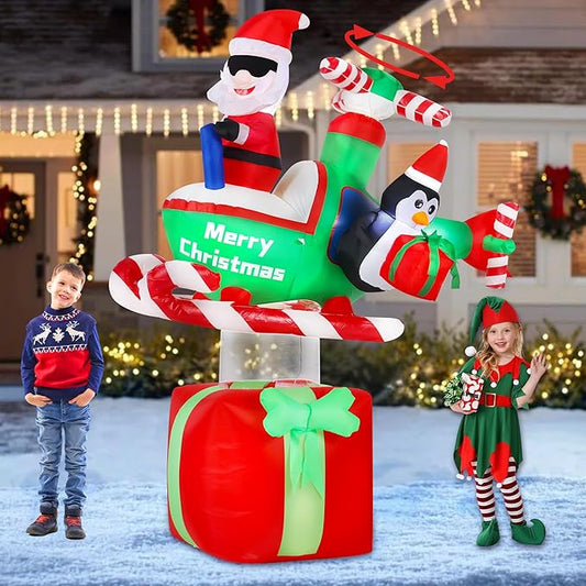 7FT Christmas Inflatables Decorations, Outdoor Santa Helicopter Decoration, Giant Blow Up with with Built-in LED Lights for Yard Garden Lawn Holiday Decor
