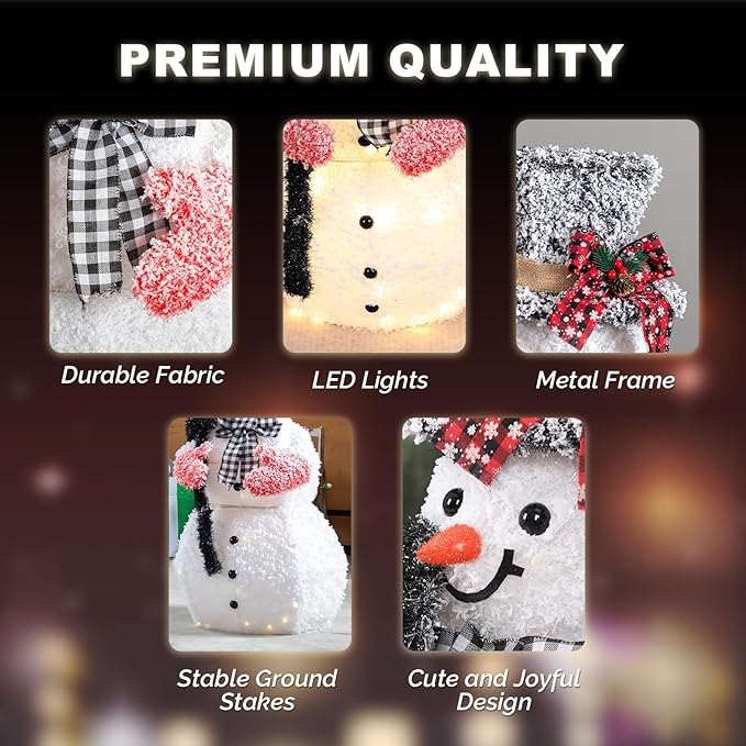 VINGLI 3FT Lighted Snowman Christmas Decorations Outdoor Indoor, Prelit LED Outdoor Christmas Yard Snowman Decor for Lawn Garden Patio Pathway Front Porch Home Holiday Winter Xmas Party Display