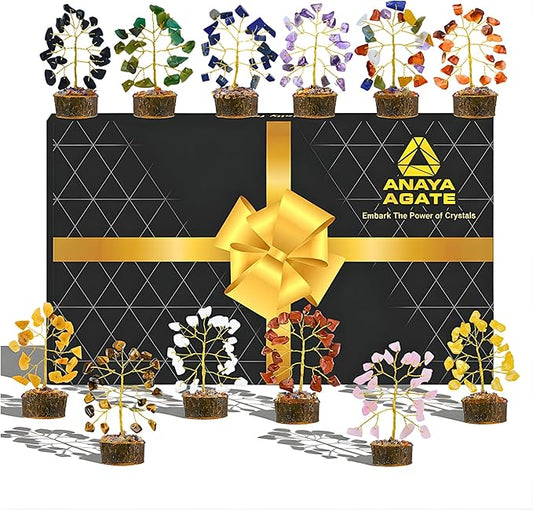 Chakra Tree of Life Gift Sets Crystal Tree Set of 12 Unique Birthday Gifts for Women, Sister, Mom, Home Office Decor, Shelf Desk Decoration for Positive Energy, Bring Good Luck, Money, Reiki Healing