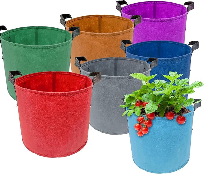7 Pack 7 Gallon Plant Grow Bags - Mixed 7 Colors with Reinforced Handles & Aeration Design, Ideal for Tomato, Flowers & Fruits