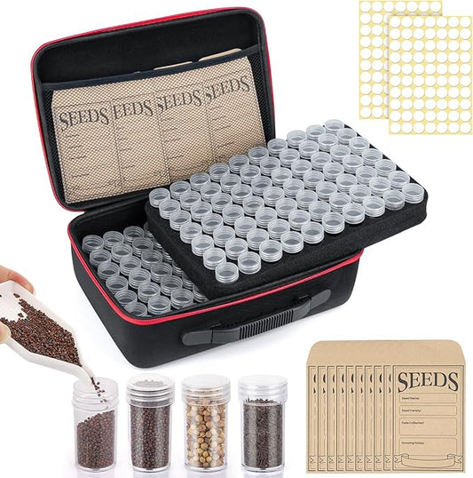 140 Slots Seed Organizer Storage Box with 20PCS Seed Envelopes, Premium Seed Containers for Various Sizes Vegetable and Flower Garden Seeds, Gardening Seed Keeper Set with Useful Accessories (Red)