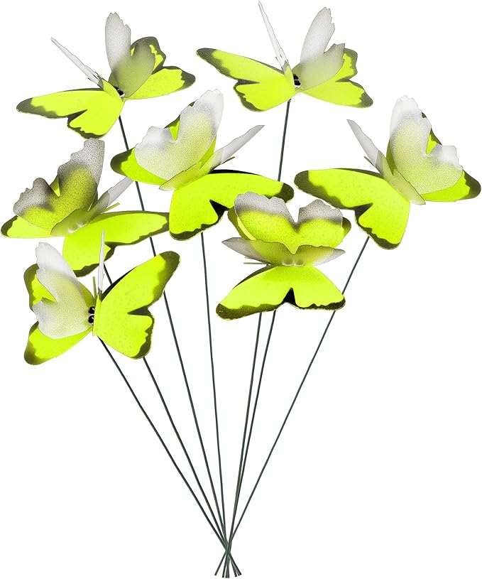 Handmade Yellow Butterfly Garden Stakes Set of 7 - Decorative Outdoor & Indoor Plant Decor - Nature Lover Gift Idea by Air Aquarium Kushner
