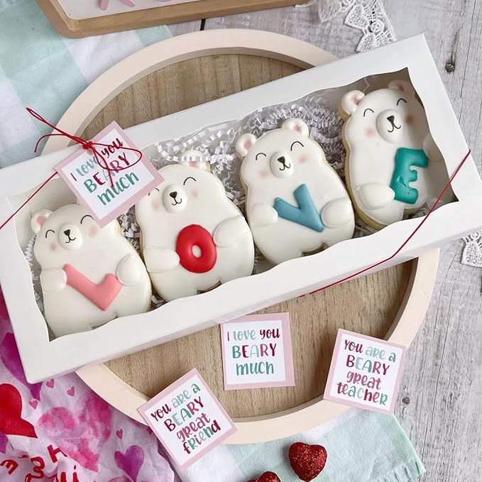 5pcs Cookie Boxes 12 x 5 x 1.5 Inch Bakery Boxes with window Chocolate Covered Strawberries Box for Christmas Valentine's Mother's Day- White