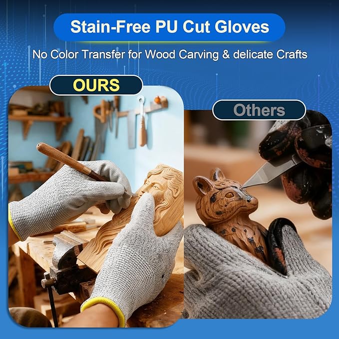 Dowellife 12 Pairs Level 5 Cut Resistant Work Gloves for Men and Women, PU Coated Breathable Gardening Gloves, Thin Flexible and Firm Grip for Mechanics and Fishing (Medium, Grey)