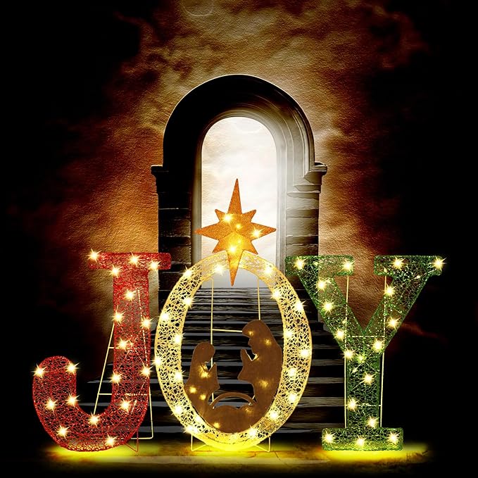 35 Inch Lighted Joy Nativity Christmas Decoration, Outdoor Holiday Scene for Garden, Lawn or Porch Display – Indoor & Outdoor Christmas Décor