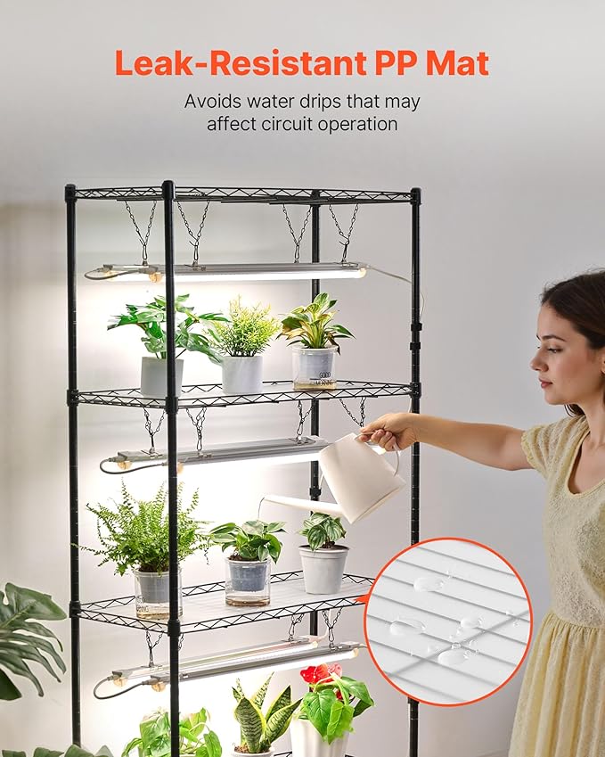 VEVOR DIY Plant Shelf with Grow Lights, 71 in Tall Indoor Plant Stand with Wheels, 192W 5000K Full Spectrum Grow Lights, Heavy Duty Metal Plants Display Rack, Flower Pot Holder for Seed Starting