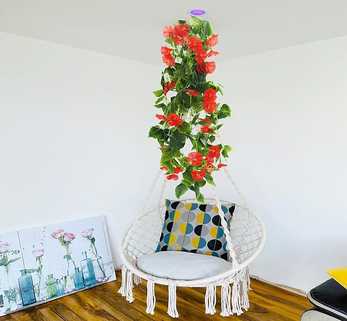 FERIAL Artificial Vines 15Feet Silk Flower Garland for Outdoors Red Morning Glory Vine Artificial Flowers Hanging Plants Garland Fake Green Plant 2Pcs for Wall Fence Indoor Wedding Banquet Decor
