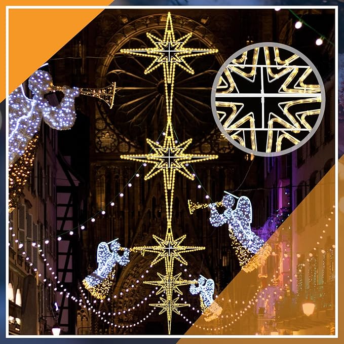 Outdoor Christmas Star of Bethlehem Large LED Star Window Plug Operated Lighted for Xmas Wall Window Indoor Outside Home Street Store Holiday Decorations(35'',Warm Light)