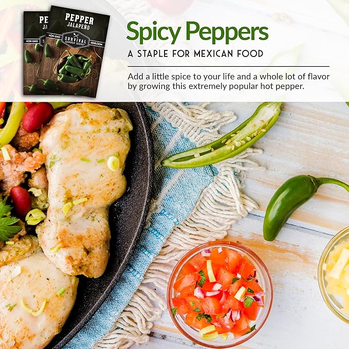 Jalapeño Pepper Seeds for Planting | Hot Heirloom Non-GMO Peppers for Pickling & Salsas – Survival Garden Seeds (1 Pack)