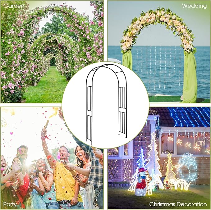 S AFSTAR Metal Garden Arch, 7.2ft/86 Outdoor Arbor for Various Climbing Plant Flower, Arch Trellis for Wedding Garden Bridal Party Festival Decoration, Easy-to-Assemble