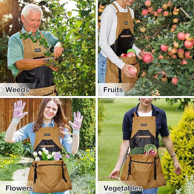 Garden Apron,Harvest Aprons with Pockets for Women and Men,Canvas Gardening Tool Belt, Gardening Gifts for Mom,Dad