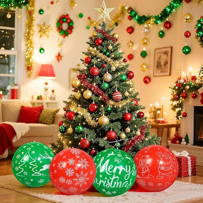 4 PCS 16 Inch Christmas Inflatable Balloons PVC Hanging Christmas Inflatable Outdoor Balls for Xmas Garden Lawn Yard Holiday Front Door Decoration