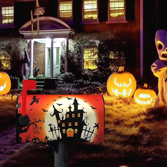 Halloween Mailbox Covers Castle Witch Magnetic Mailbox Cover Halloween Mail Box Wraps Post Letter Box Covers Garden Decorations Outdoor 21 X 18 Inch