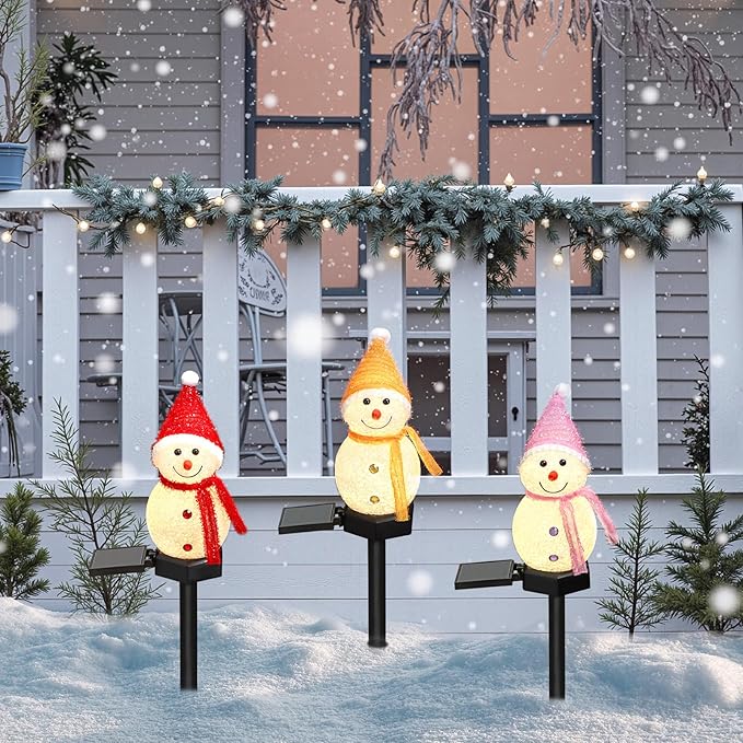 TOCHGREEN 3 Pack Solar Christmas Snowman Lights Solar Pathway Lights Waterproof Outdoor Solar Powered Christmas Decorations for Xmas Holiday Yard Path Patio Garden Porch Lawn Landscape Decor