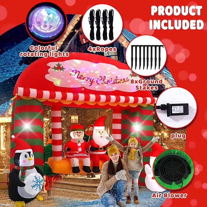 10FT Santa Claus Swing with Built-in LED Lights and Colorful Rotating Lights, Suitable for Christmas Lawns, Gardens, Courtyards Outdoor Inflatable Decoration