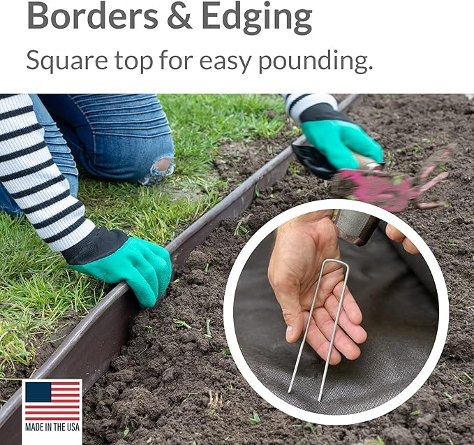 Pinnacle Mercantile USA Made 1000 Pack Garden Landscape Staples Weed Barrier Fabric Stakes Galvanized 6 inch Pins Anti Rust Sod Staple 11 Gauge Steel