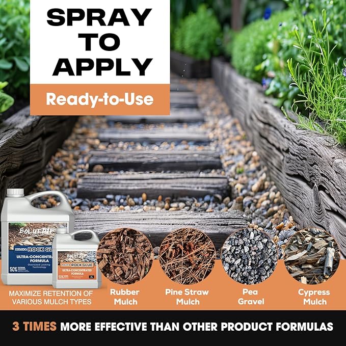 162 OZ Mulch Glue for Landscaping, Rock Glue for Landscaping and Stabilizing Mulch and Pea Gravel, Lasts up to 3 Years, Non Toxic, Fast Drying, Ready to Use